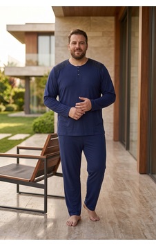 Seboteks İnterlok Kumaş Yakası Düğmeli Uzun Kollu Büyük Beden Erkek Pijama Takımı 8587 Lacivert Seboteks İnterlok Kumaş Yakası Düğmeli Uzun Kollu Büyük Beden Erkek Pijama Takımı 8587 Lacivert