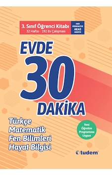 3.Sınıf Evde 30 Dakika Türkçe Matematik Fen Bilimleri Hayat Bilgisi -  Tudem Yayınları