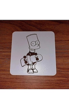 Lavanta Tasarım Bart Simpson Kaykay Ahşap Bardak Altlığı Beyaz Lavanta Tasarım Bart Simpson Kaykay Ahşap Bardak Altlığı Beyaz