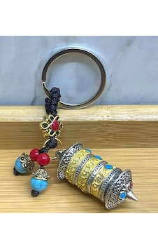 Metal Tibet Dua Çarkı Anahtarlık Alk4462 Altın - Gümüş