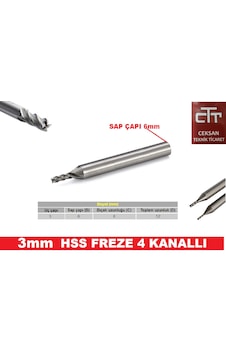 3 Mm Hss Freze 4 Ağızlı Sap Kısmı 6 Mm Kutulu