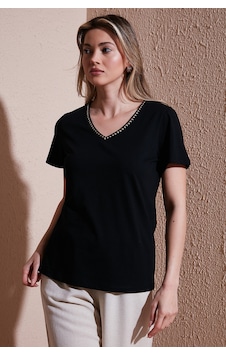 Fashion Friends Bayan T Shirt 26y0478k1 Siyah Fashion Friends Bayan T Shirt 26y0478k1 Siyah