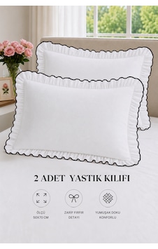 2 Li Pamuklu Fırfırlı Yastık Kılıfı 50x70 Beyaz - Siyah 2 Li Pamuklu Fırfırlı Yastık Kılıfı 50x70 Beyaz - Siyah