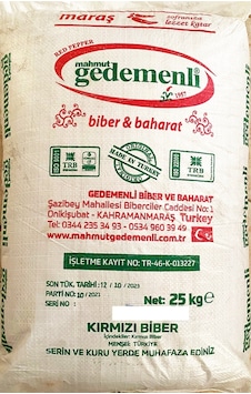 Mahmut Gedemenli Maraş Dövme Biber 25 KG Mahmut Gedemenli Maraş Dövme Biber 25 KG
