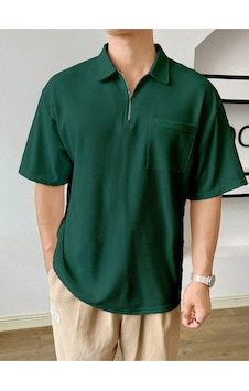 Genius Store Erkek Oversize Polo Yaka Waffle T-shirt Poloyaka-fermuarlı Nefti Genius Store Erkek Oversize Polo Yaka Waffle T-shirt Poloyaka-fermuarlı Nefti