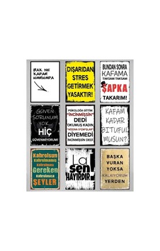 Duvar Yazıları Retro Ahşap Poster Tablo 9 Parça Karisik - 325144644