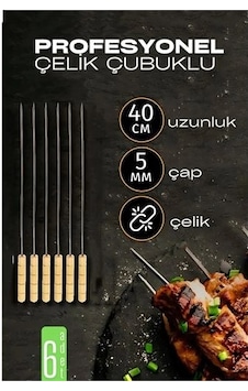 Çelik Şiş Çubuğu - Mangal Şişi Ahşap Saplı Kebap Şişi 6 Adet 721985