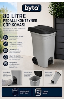 80 Litre Pedallı Tekerlekli Konteyner Çöp Kovası Büyük Boy Kapaklı Ev, Ofis, Site Ve Bahçe Kullanımı Siyah 80 Litre Pedallı Tekerlekli Konteyner Çöp Kovası Büyük Boy Kapaklı Ev, Ofis, Site Ve Bahçe Kullanımı Siyah