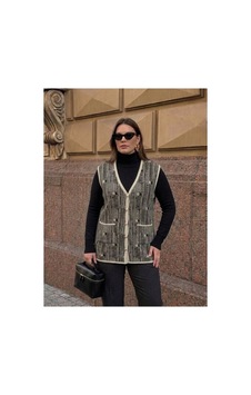 Onno Style Women Desenli Çelik Örgü Klasik Triko Yelek Bej Onno Style Women Desenli Çelik Örgü Klasik Triko Yelek Bej