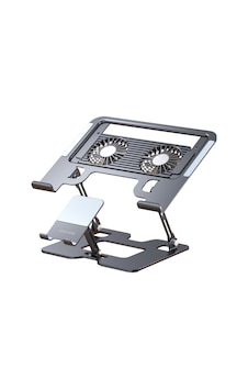 Hldcldk-001 Cooldock Çift Fanlı Metal Laptop Soğutucu Stand, 10 17 İnç, Katlanabilir, Telefon Tutuculu Siyah Siyah