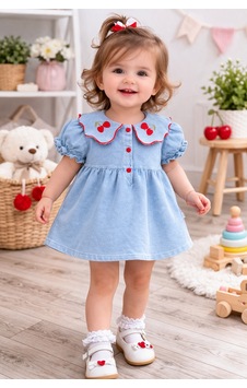 My Baby Kumsal Baby Buu Kiraz Yakalı Kız Bebek Elbise 164 Mavi Mavi