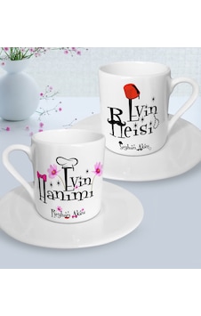 Kişiye Özel İkili Evin Hanımı Reisi Türk Kahvesi Fincanı Seti - 1 Kişiye Özel İkili Evin Hanımı Reisi Türk Kahvesi Fincanı Seti - 1