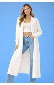Nirva Butik Kadın Uzun Salaş Yumuşak Dokulu Angora Kumaş Hırka Beyaz Nirva Butik Kadın Uzun Salaş Yumuşak Dokulu Angora Kumaş Hırka Beyaz