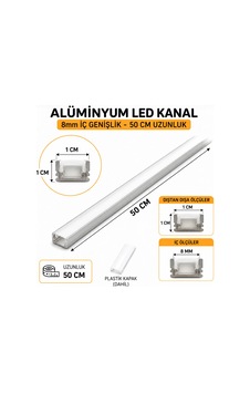 Alüminyum Led Kanal 50 Cm 8mm İç Genişlik 10mm Dış Ölçü Şerit Led Profil Kapaklı Alüminyum Led Kanal 50 Cm 8mm İç Genişlik 10mm Dış Ölçü Şerit Led Profil Kapaklı