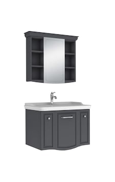 Kale Arte+ 80 Cm Mat Antrasit Banyo Dolabı Takımı Krom Kulp Kale Arte+ 80 Cm Mat Antrasit Banyo Dolabı Takımı Krom Kulp