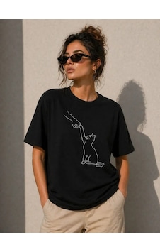 Modi Green New Minimal Kedi Çizim Baskılı Tişört Kısa Kol Yazlık T-shirt - Siyah Modi Green New Minimal Kedi Çizim Baskılı Tişört Kısa Kol Yazlık T-shirt - Siyah