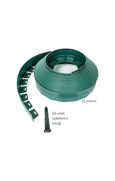 Çim Ayırıcı Esnek Yeşil Plastik 25 Mt + 50 Adet Sabitleme Kazığı Yeşil - Haki