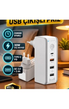 30w Type-c Ve Qc 3.0 Destekli Zaman Ayarlı Çift Usb Şarj Adaptörü Diğer