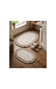 Oval Örgü Desenli 2'li Hasır Bej Dekoratif Paspas Set 40x60 / 50x80 Bej Bej Oval Örgü Desenli 2'li Hasır Bej Dekoratif Paspas Set 40x60 / 50x80 Bej Bej