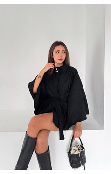 Dip Moda Kadın Süet Dokulu Dik Yaka Gold Düğmeli Kuşaklı Yarasa Kol Panço Ceket Dpk5039 Siyah Dip Moda Kadın Süet Dokulu Dik Yaka Gold Düğmeli Kuşaklı Yarasa Kol Panço Ceket Dpk5039 Siyah