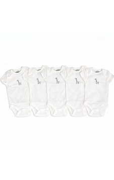 Qr Baby Yenidoğan & Bebek %100 Pamuklu Body 5'li Ekonomik Paket Beyaz