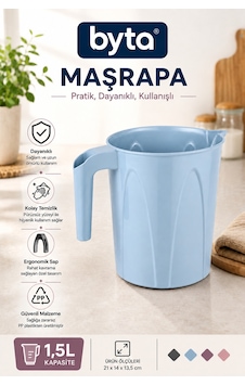 1,5 Litre Plastik Maşrapa Ergonomik Saplı Dayanıklı Çok Amaçlı Su Maşrapası, Banyo, Mutfak Ve Ev Kullanımı İçin Mavi