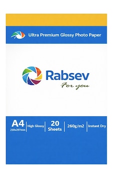 Rabsev Fotoğraf Kağıdı A4 Parlak 260gr 1 Paket 20 Adet Rabsev Fotoğraf Kağıdı A4 Parlak 260gr 1 Paket 20 Adet