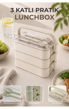 3 Katlı Bölmeli Lunchbox - Kilitli - Taşıma Saplı - Kaşık & Çatal Dahil G-770 Krem Krem 3 Katlı Bölmeli Lunchbox - Kilitli - Taşıma Saplı - Kaşık & Çatal Dahil G-770 Krem Krem