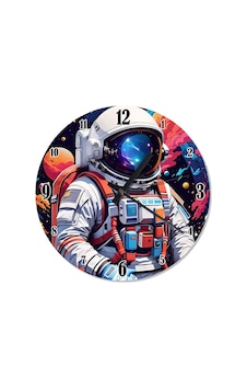 Astronot Ve Evren Dekoratif Duvar Saati Çok Renkli Astronot Ve Evren Dekoratif Duvar Saati Çok Renkli
