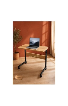 Yüksekliği Ayarlanabilir Oval Kenar Tekerlekli Laptop Masası, 80 Cm Yüksekliği Ayarlanabilir Oval Kenar Tekerlekli Laptop Masası, 80 Cm