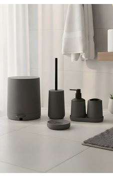 Mat Gri 5 Parça Yuvarlak Banyo Seti Kovası, Tuvalet Fırçası, Sıvı Sabunluk Gri - 827249484 Gri