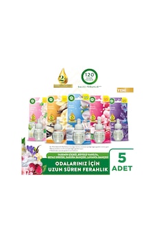 Elektrikli Oda Kokusu Yedek Yasemin Çiçeği + Büyülü Vanilya + Beyaz Orkide + Sakura Bahçesi + Lavanta Bahçesi 5x19 Ml Karışık