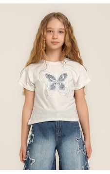Escabel Kız Çocuk Kelebekli Tshirt Krem