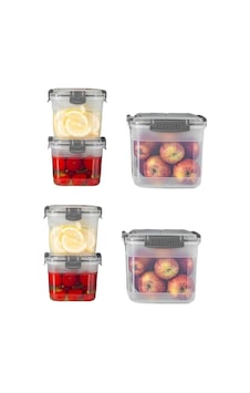 Toptanfoni 6'lı Kare Sızdırmaz Kapaklı Erzak Saklama Kabı Seti 0,300 Ml - 0,600 Ml - 1,200 Lt Şeffaf
