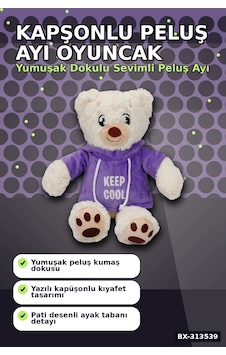 Bay 30 Cm Kapüşonlu Peluş Ayıcık - Keep Cool Yazılı Sweatshirt, Pati Desenli Ayak Bx-313539 Najmaddin Bay 30 Cm Kapüşonlu Peluş Ayıcık - Keep Cool Yazılı Sweatshirt, Pati Desenli Ayak Bx-313539 Najmaddin