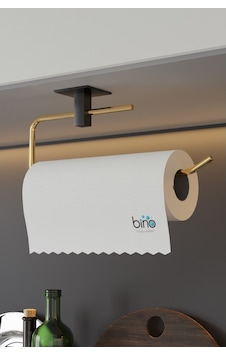 Bino Gold Paslanmaz Dolu Çelik, Kağıt Rulo Havluluk, Peçetelik, Yapışkanlı Tasarım, Banyo Askısı Sarı