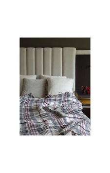 Nixa Skoç Ekose Desenli Püsküllü Çift Kişilik Battaniye Ekru Gri Bordo 180x220 Cm Çok Renkli