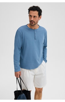 Grımelange Bohınj Erkek Yumuşak Ve Organik Pamuklu Hakim Yaka Düğmeli Uzun Kollu İndigo T-shirt Grımelange Bohınj Erkek Yumuşak Ve Organik Pamuklu Hakim Yaka Düğmeli Uzun Kollu İndigo T-shirt