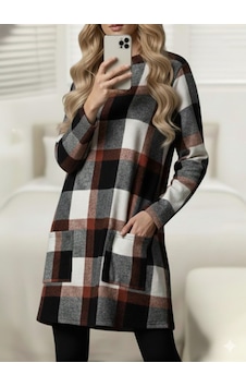 Modi Green Kadın Modern Stil Uzun Kollu Yarı Balıkçı Yakalı Cep Detaylı Ekos Desenli