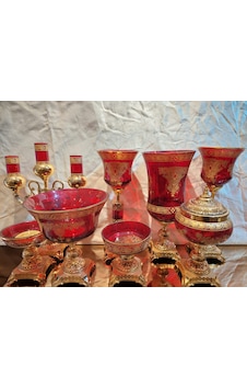 Salon Set 8 Parça Kırmızı Varak Renkli