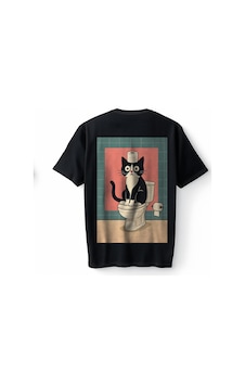 Bumeta Komik Kedi Baskılı Funny Cat Bathroom Graphic Oversize Unisex Tişört T-shirt Siyah Bumeta Komik Kedi Baskılı Funny Cat Bathroom Graphic Oversize Unisex Tişört T-shirt Siyah