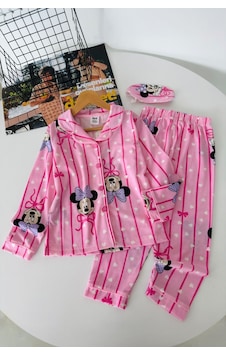 Minigimin Cicileri Desenli Göz Bantlı Kız Çocuk Mevsimlik Pijama Takımı - Fuşya Minigimin Cicileri Desenli Göz Bantlı Kız Çocuk Mevsimlik Pijama Takımı - Fuşya