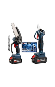 Prohummer Phm011 Profesyonel Akülü Kömürsüz Motor 2li Bahçe Seti - 32mm Dal Budama Makası, 15cm Dal Budama Testeresi 21v 3ah Çift Batarya