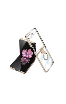 Galaxy Uyumlu Z Flip 6 Kılıf Zore Yüzüklü Kıpta Kapak Gold
