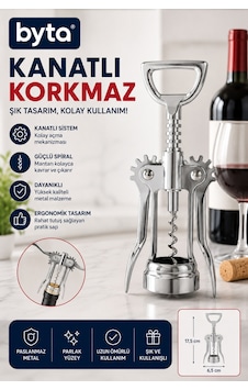 Kanatlı Krom Şarap Tirbuşonu Paslanmaz Metal Mantar Açacağı Ergonomik Şişe Açacağı Gümüş