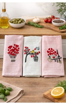 3 Lü Nakışlı Waffle Mutfak Havlusu 40x60 Cm Süper Emici & Yumuşak Pembe 3 Lü Nakışlı Waffle Mutfak Havlusu 40x60 Cm Süper Emici & Yumuşak Pembe