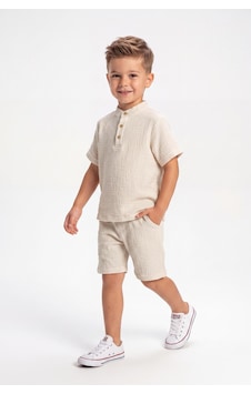Mnk Baby & Kids Pamuklu Müslin Kumaş Yazlık Şortlu Kısa Kol Rahat Takım M00820 Bej Mnk Baby & Kids Pamuklu Müslin Kumaş Yazlık Şortlu Kısa Kol Rahat Takım M00820 Bej