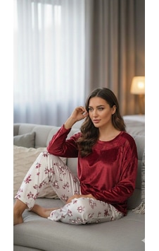 Flz Bordo Kadın Ucu Dantelli Pijama Takım Flz Bordo Kadın Ucu Dantelli Pijama Takım