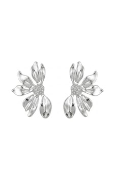 Gümüş Yarım Çiçek Büyük Kadın Küpe Gri - 871147137 Gri