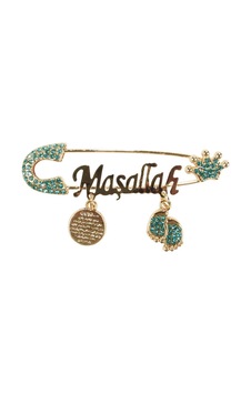 Unisex Mavi Taşlı Gold Maşallah Yazılı Bebek Yaka İğnesi Çok Renkli Unisex Mavi Taşlı Gold Maşallah Yazılı Bebek Yaka İğnesi Çok Renkli